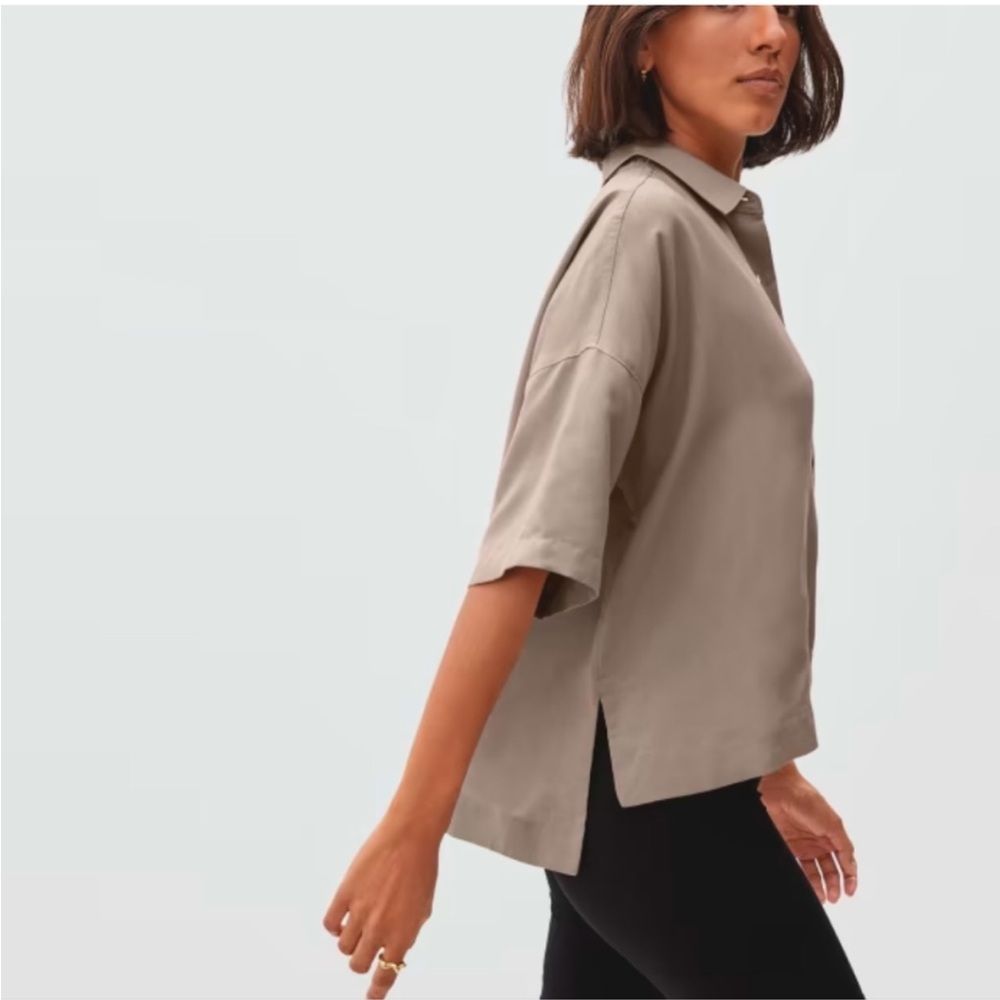 Everlane Drapey Square Shirt Burnt Sugar Tan Taupe Tencel Lyocell Boxy Small - Picture 9 of 9